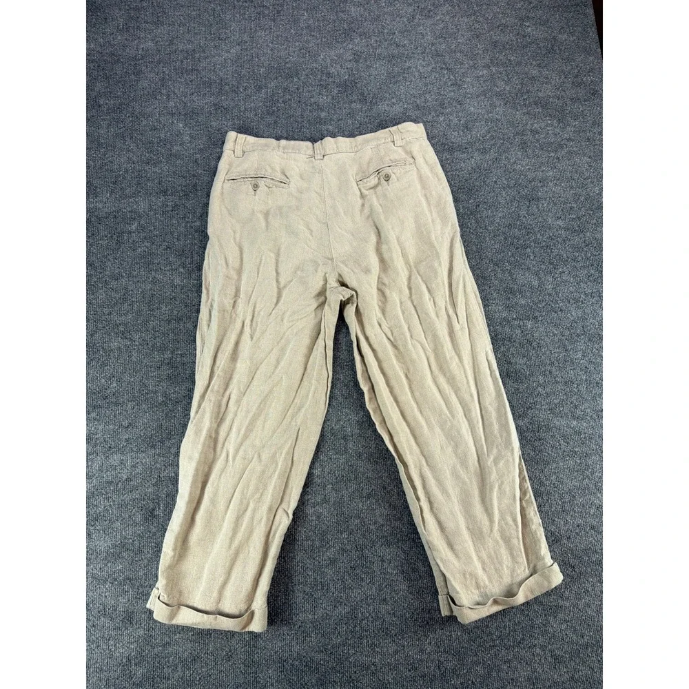 Eddie Bauer Mens 35x30 Pleated 100% Linen Pants Khaki Beige‎ Cuffed Relaxed Fit